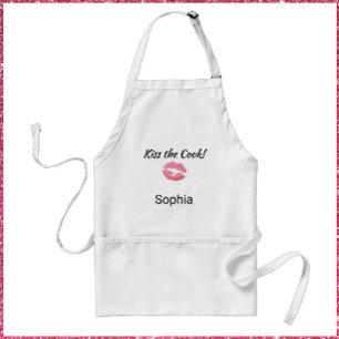 Cute Funny White & Pink Lipstick Kiss the Cook  Adult Apron