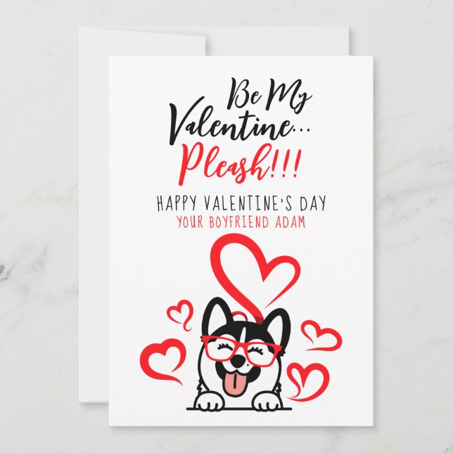 Cute Funny White & Red Heart Husky Joke Dog Lover Holiday Card (Front)