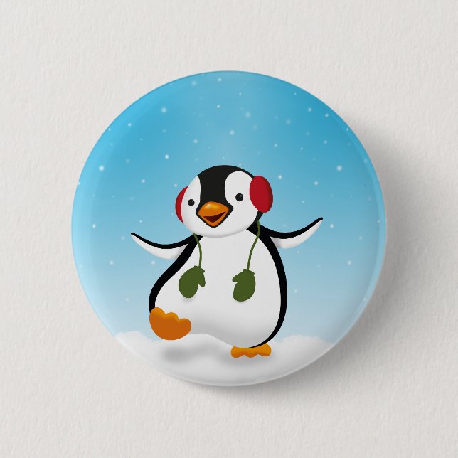 Cute Funny Winter Penguin Button (Front)