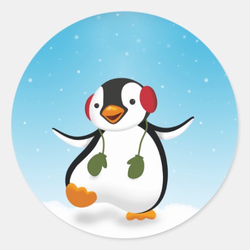Cute Funny Winter Penguin Classic Round Sticker
