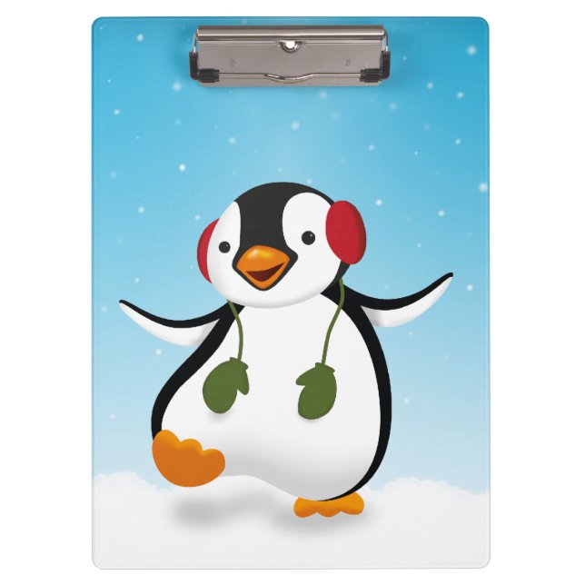 Cute Funny Winter Penguin Clipboard (Front)