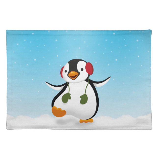 Cute Funny Winter Penguin Cloth Placemat (Front)