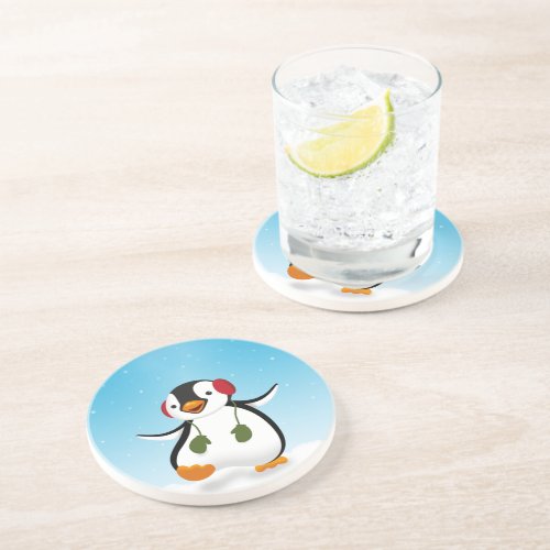 Cute Funny Winter Penguin Coaster