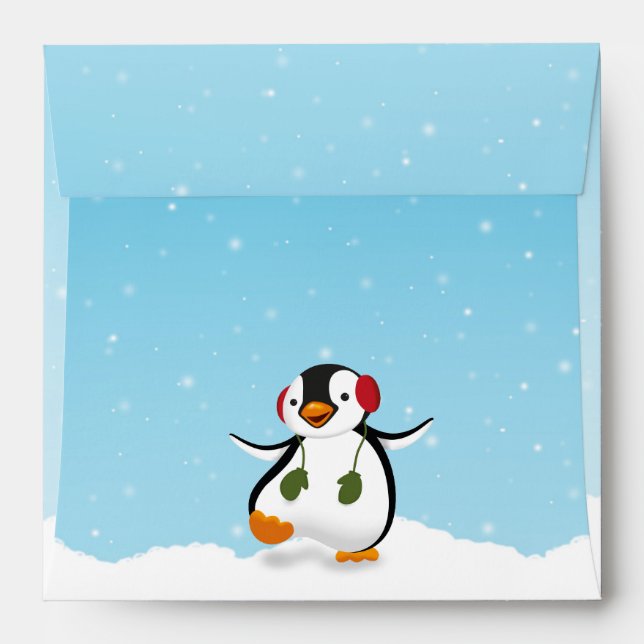 Cute Funny Winter Penguin Envelope (Back (Top Flap))