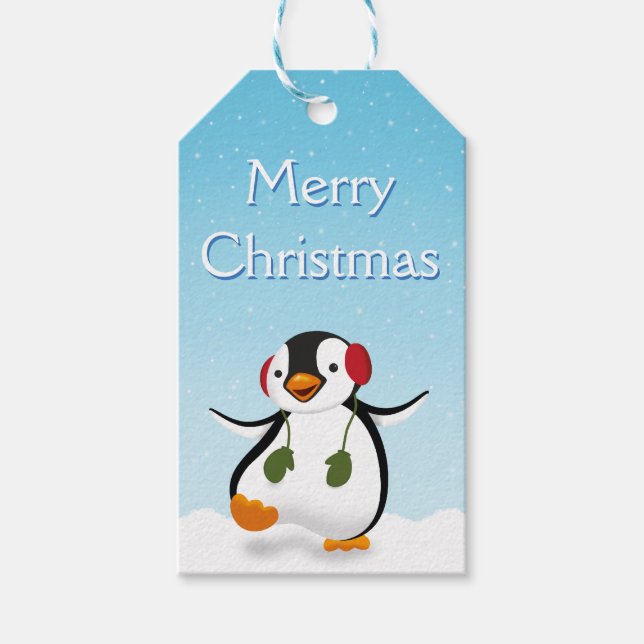 Cute Funny Winter Penguin Gift Tags (Front)