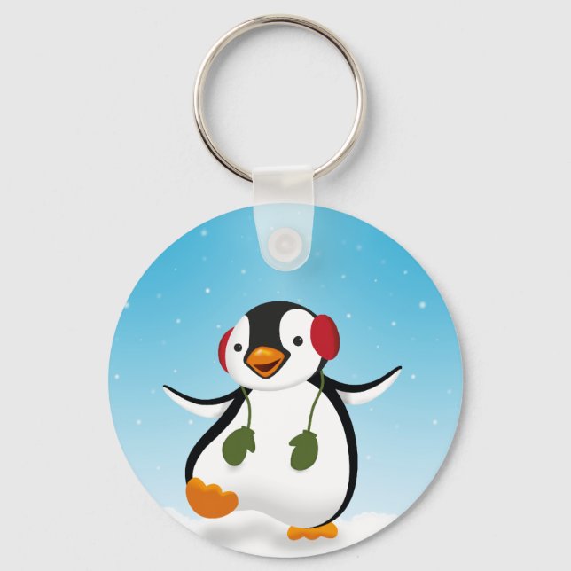 Cute Funny Winter Penguin Keychain (Front)