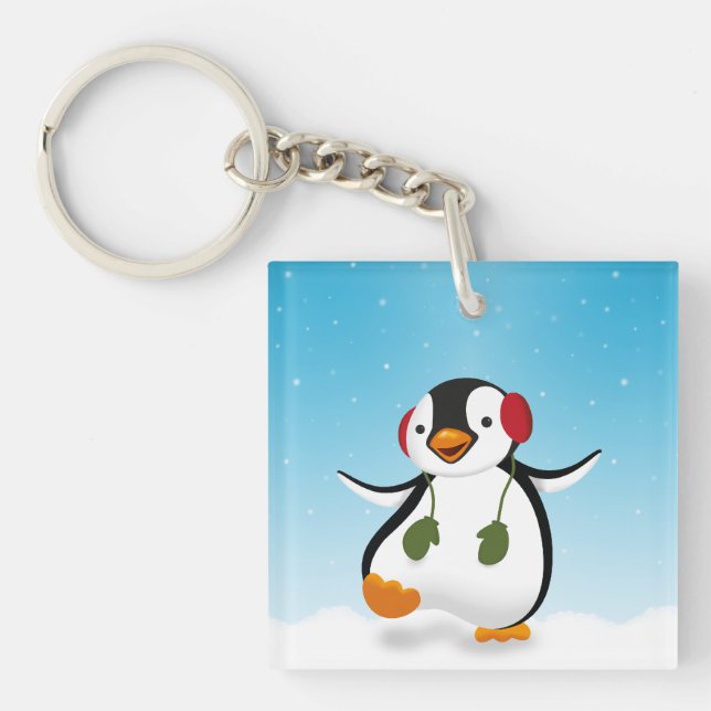 Cute Funny Winter Penguin Keychain (Front)