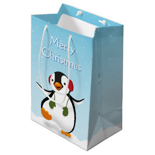 Cute Funny Winter Penguin Medium Gift Bag