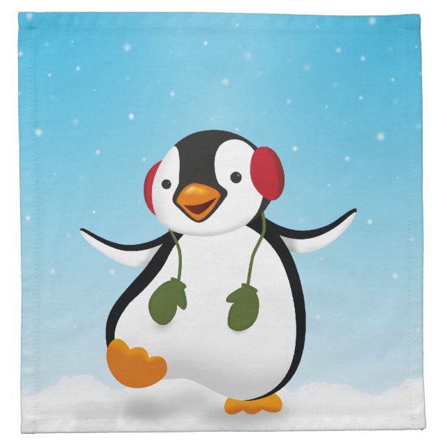 Cute Funny Winter Penguin Napkin (Front)