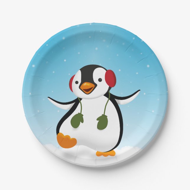 Cute Funny Winter Penguin Paper Plates (Front)