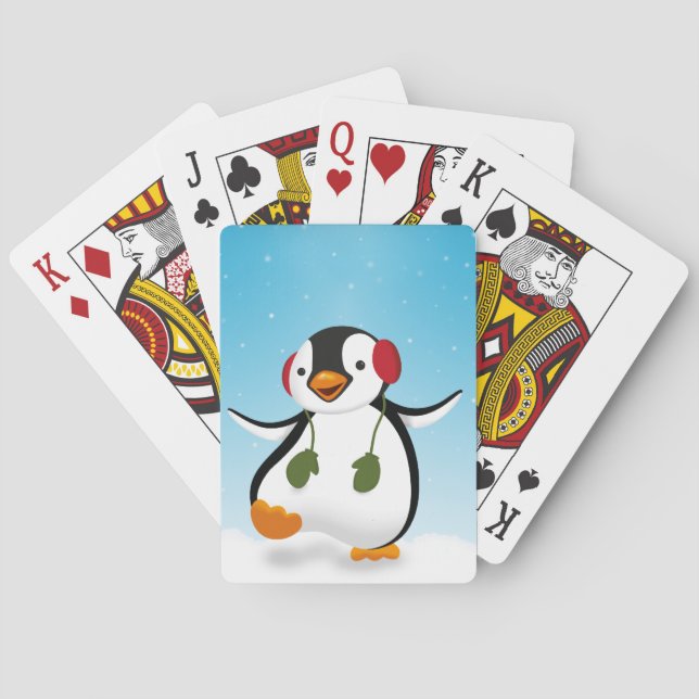 Cute Funny Winter Penguin Poker Cards (Back)