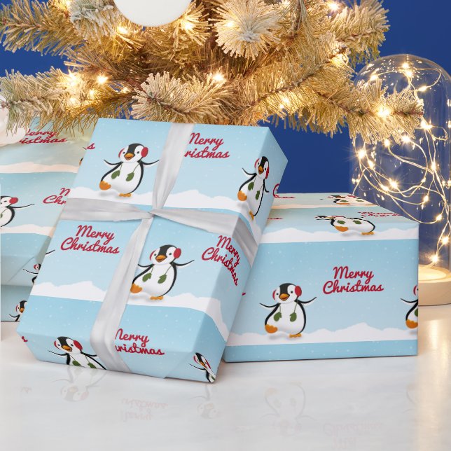 Cute Funny Winter Penguin Wrapping Paper (Holidays)