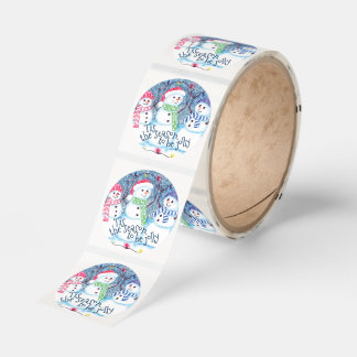 Cute Funny Winter Season Snowmen Watercolor Art Classic Round Sticker