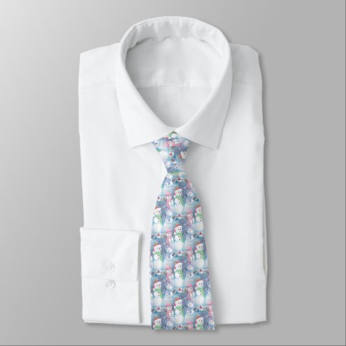 Cute Funny Winter Season Snowmen Watercolor Art Neck Tie