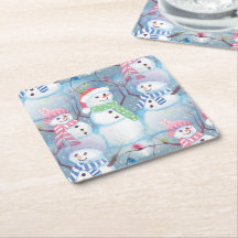 Cute Funny Winter Season Snowmen Watercolor Art