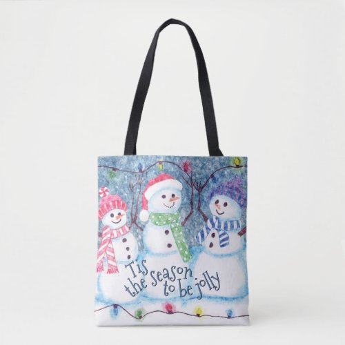 Cute Funny Winter Season Snowmen Watercolor Art Tote Bag