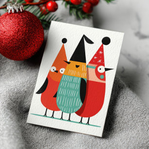 Cute Funny Xmas Birds Minimalist Merry Christmas Holiday Card
