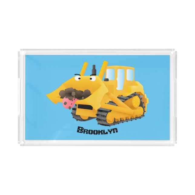 Cute funny yellow bulldozer cartoon character acrylic tray (Front)