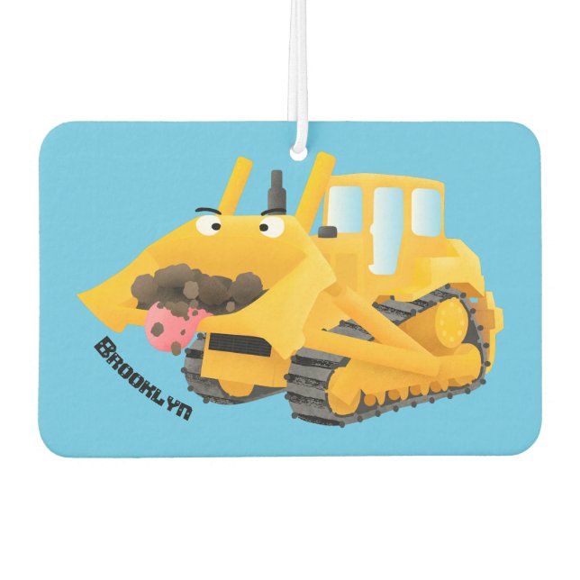 Cute funny yellow bulldozer cartoon character  air freshener (Front)
