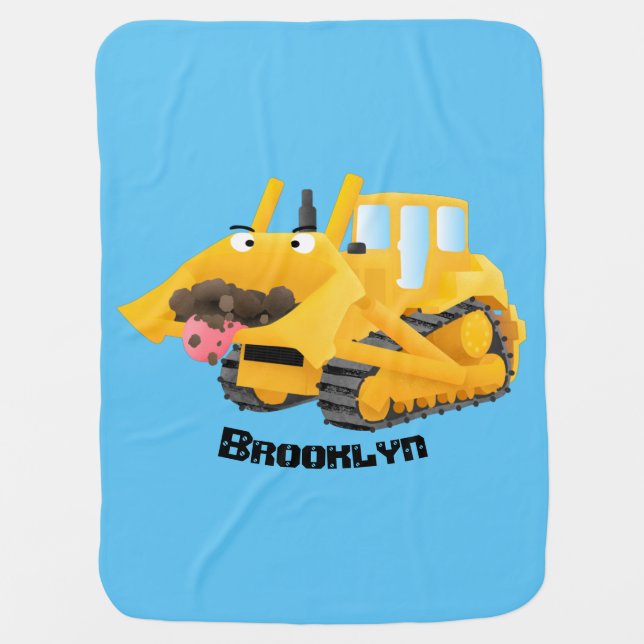 Cute funny yellow bulldozer cartoon character  baby blanket (Front)