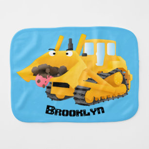 Cute funny yellow bulldozer cartoon character baby burp cloth