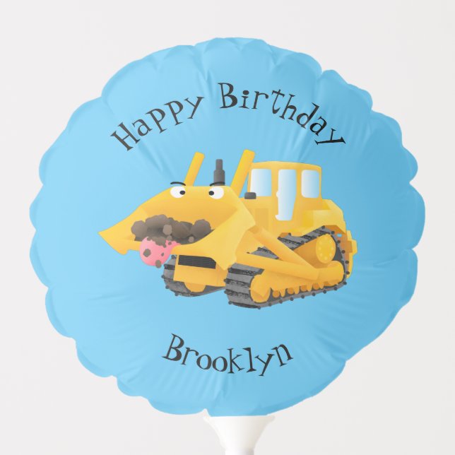 Cute funny yellow bulldozer cartoon character  balloon (Front)