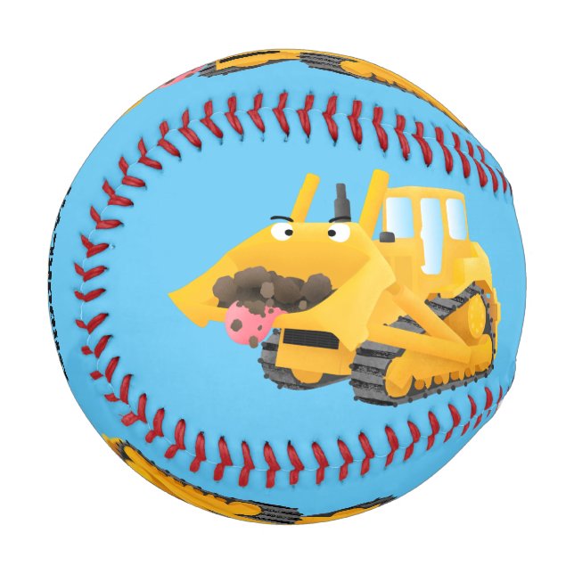 Cute funny yellow bulldozer cartoon character baseball (Front Left)