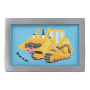 Cute funny yellow bulldozer cartoon character  belt buckle