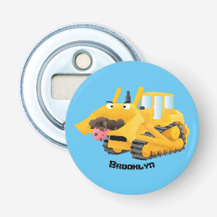 Cute funny yellow bulldozer cartoon character bottle opener