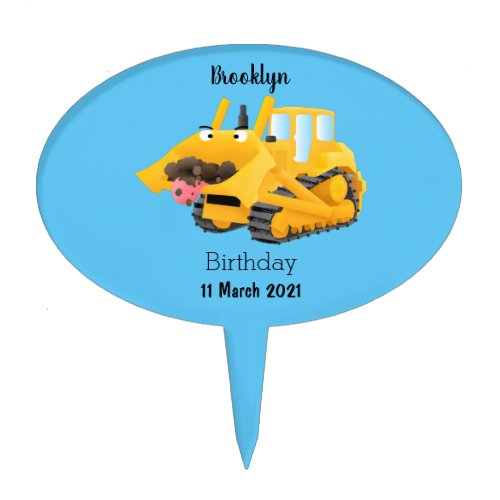 Cute funny yellow bulldozer cartoon character cake topper