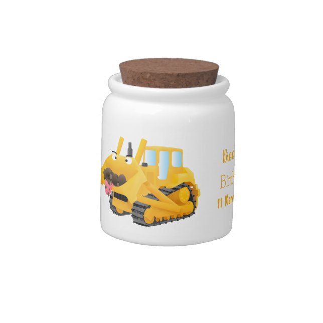 Cute funny yellow bulldozer cartoon character  candy jar (Left)
