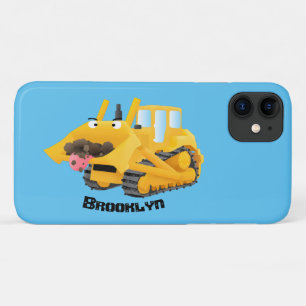 Cute funny yellow bulldozer cartoon character iPhone 11 case