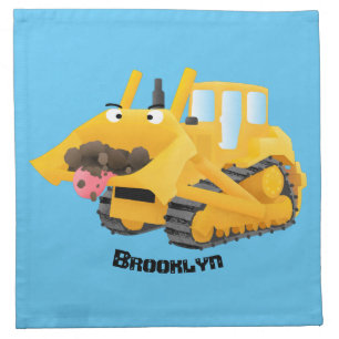 Cute funny yellow bulldozer cartoon character cloth napkin