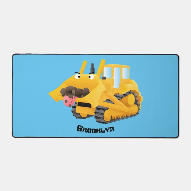 Cute funny yellow bulldozer cartoon character desk mat (Front)