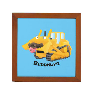 Cute funny yellow bulldozer cartoon character desk organizer