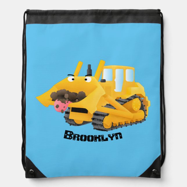 Cute funny yellow bulldozer cartoon character  drawstring bag (Front)