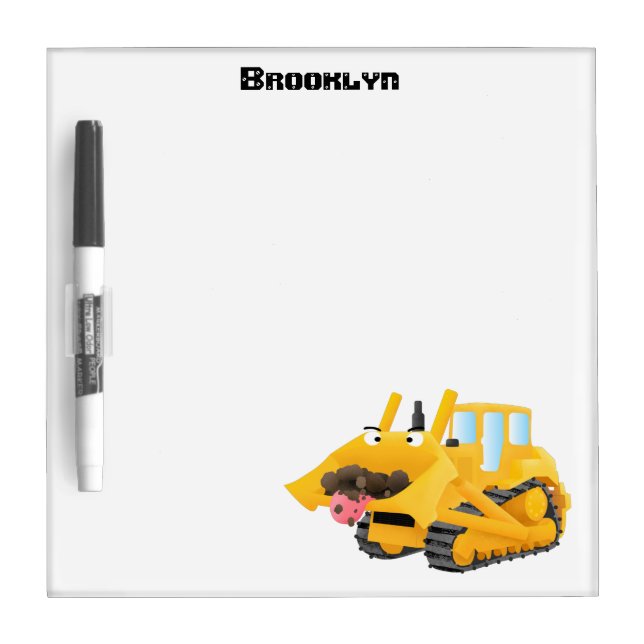 Cute funny yellow bulldozer cartoon character dry erase board (Front)