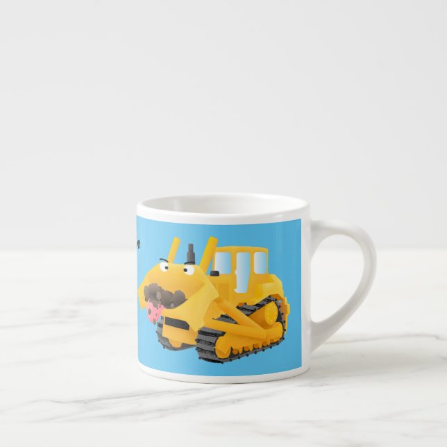 Cute funny yellow bulldozer cartoon character  espresso cup (Right)