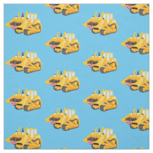 Cute funny yellow bulldozer cartoon character fabric