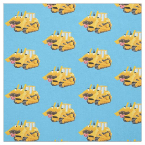 Cute funny yellow bulldozer cartoon character fabric