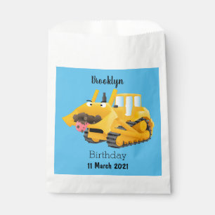 Cute funny yellow bulldozer cartoon character favor bag