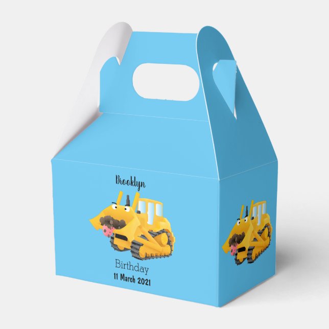 Cute funny yellow bulldozer cartoon character  favor boxes (Front Side)