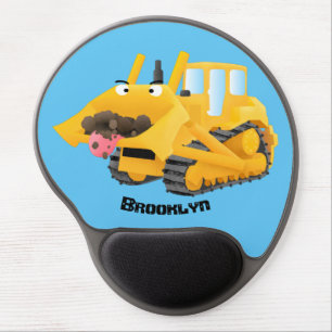 Cute funny yellow bulldozer cartoon character gel mouse pad