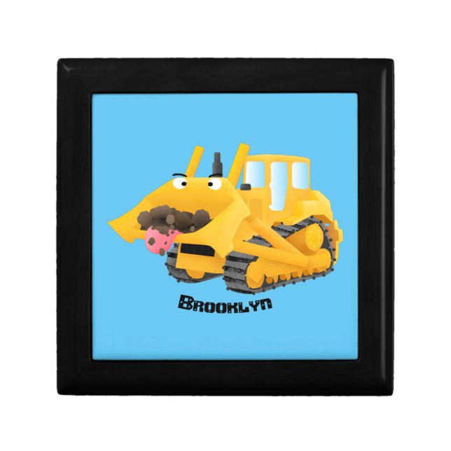 Cute funny yellow bulldozer cartoon character  gift box (Front)
