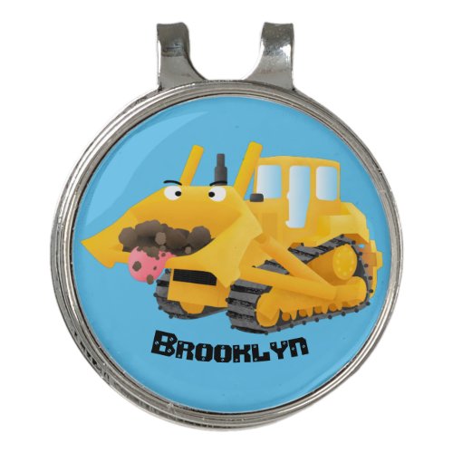 Cute funny yellow bulldozer cartoon character golf hat clip