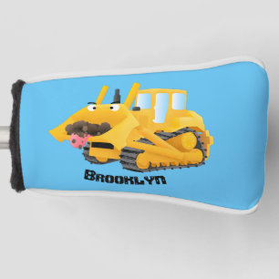 Cute funny yellow bulldozer cartoon character golf head cover