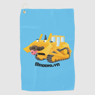 Cute funny yellow bulldozer cartoon character golf towel