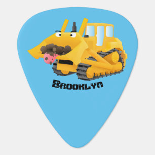 Cute funny yellow bulldozer cartoon character  guitar pick