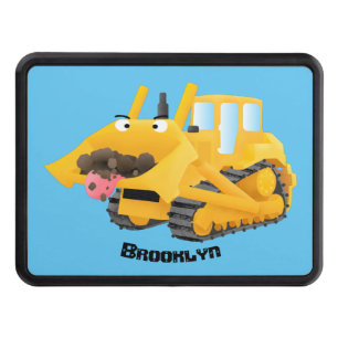Cute funny yellow bulldozer cartoon character hitch cover