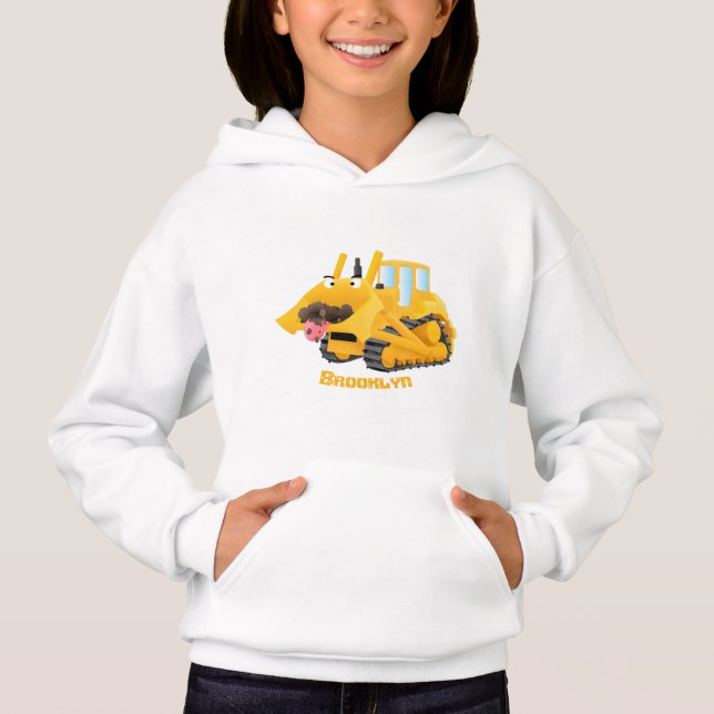 Cute funny yellow bulldozer cartoon character  hoodie (Front)